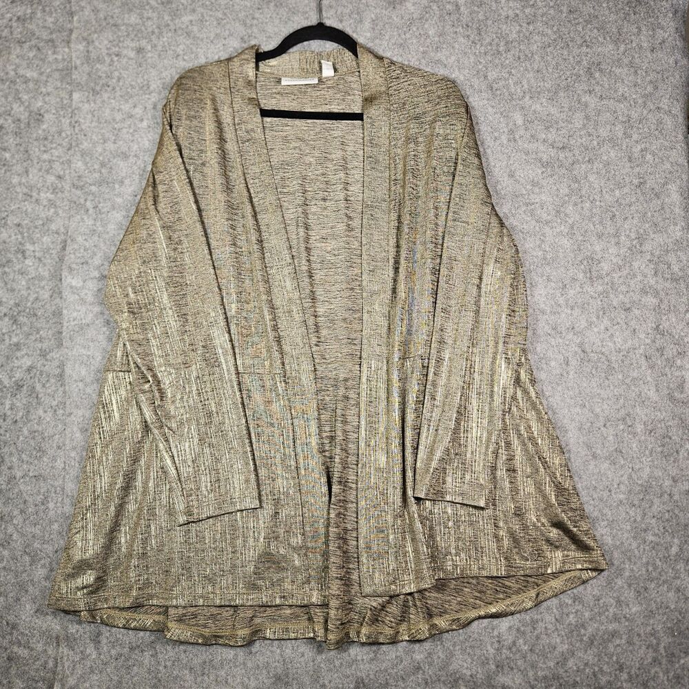 NWT Susan Graver Metallic Gold Liquid Knit Open Front Cardigan NYE Party Size XL